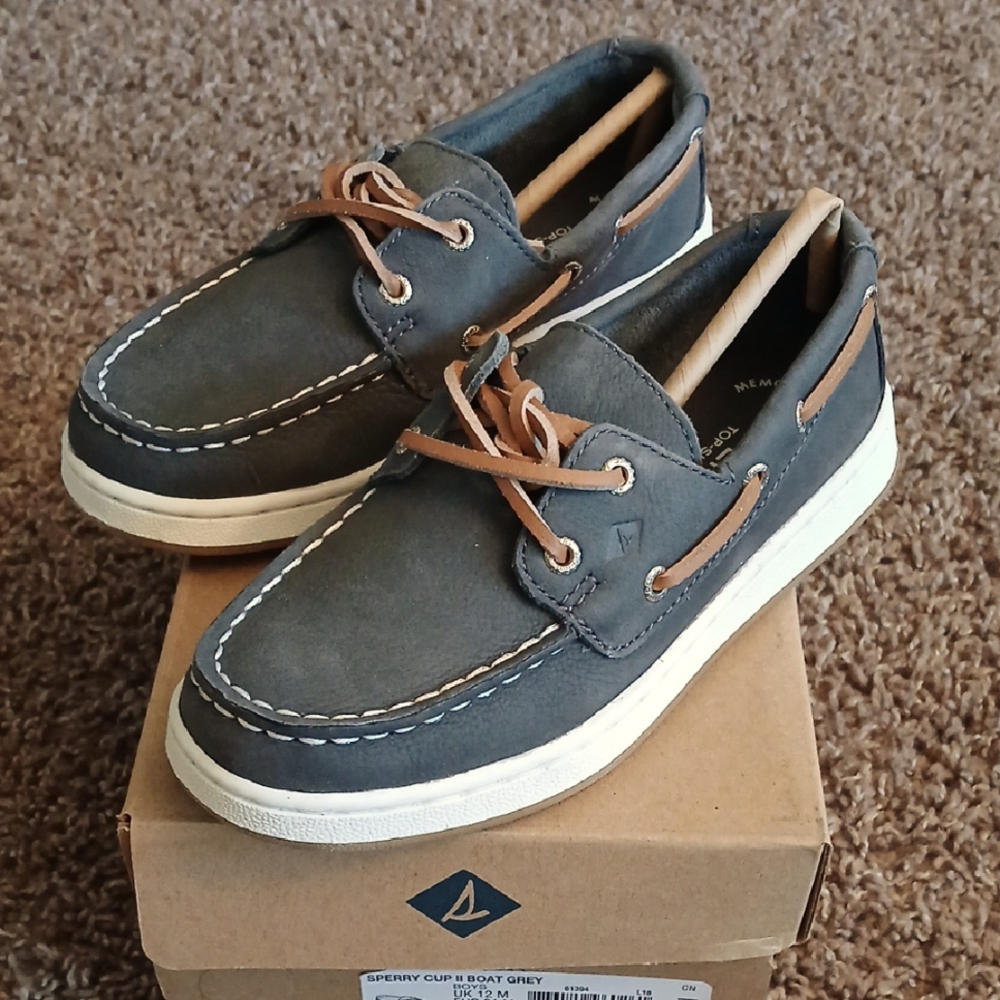 NIB Sperry Little Boy's Cup II Grey Leather Top-Sider Boat Shoes, Sz 13 Medium